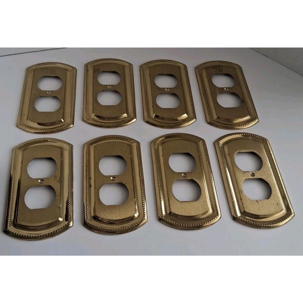 Lot of 8 Antique Brass Industrial Electrical Cover Plates No Screws
